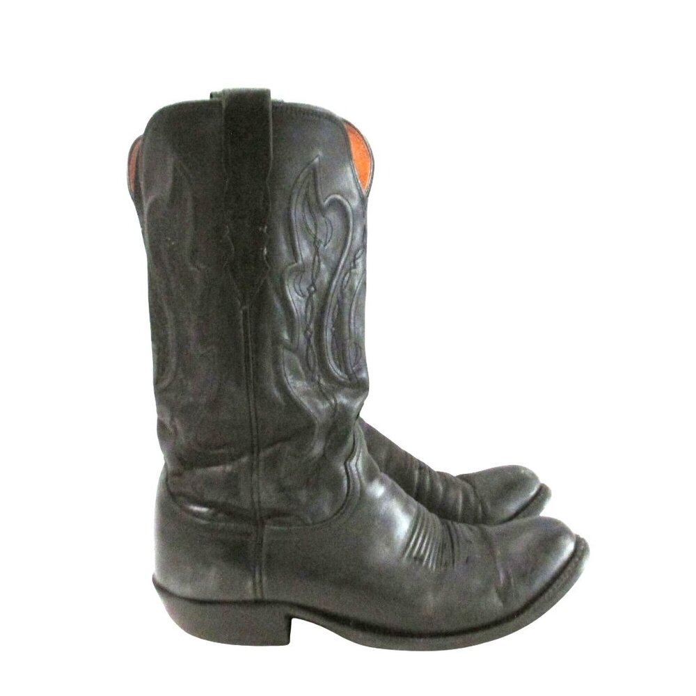 LUCCHESE Mens Size 9EE Black Leather Cowhide Western Boots - Round Toe READ